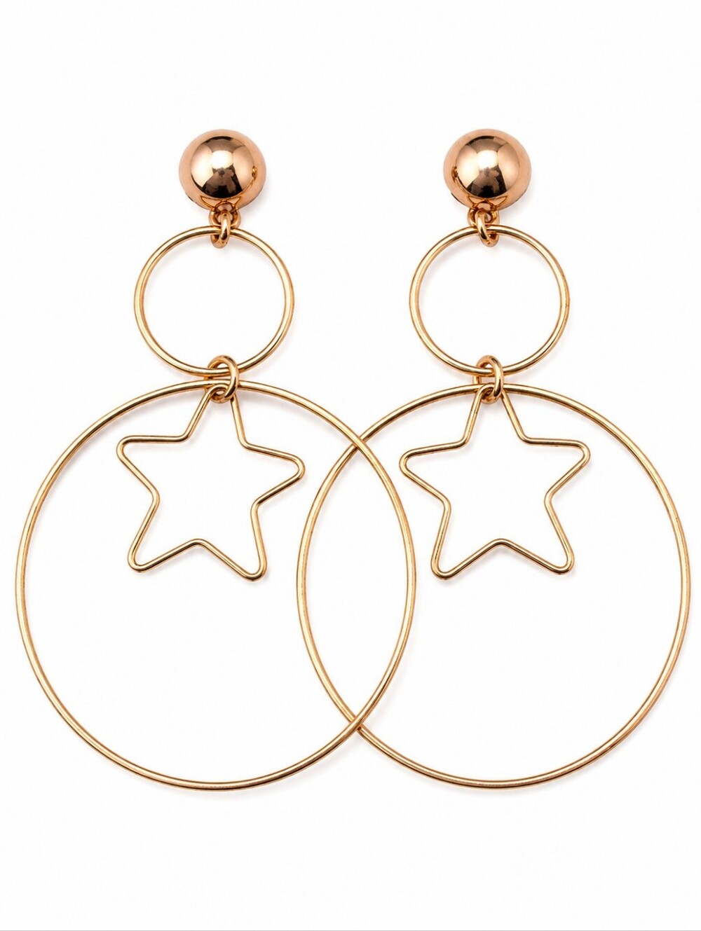 Gold Tone Oversized Star Hoop Drop Earrings Geometric Statement Jewelry